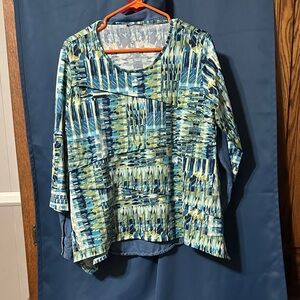 Source Unknown Blue and Green Patterned Blouse